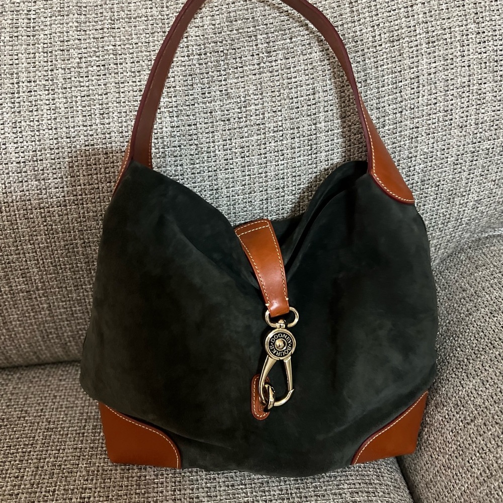 Dooney and Bourke Logo Lock Green Suede Hobo Shoulder Bag